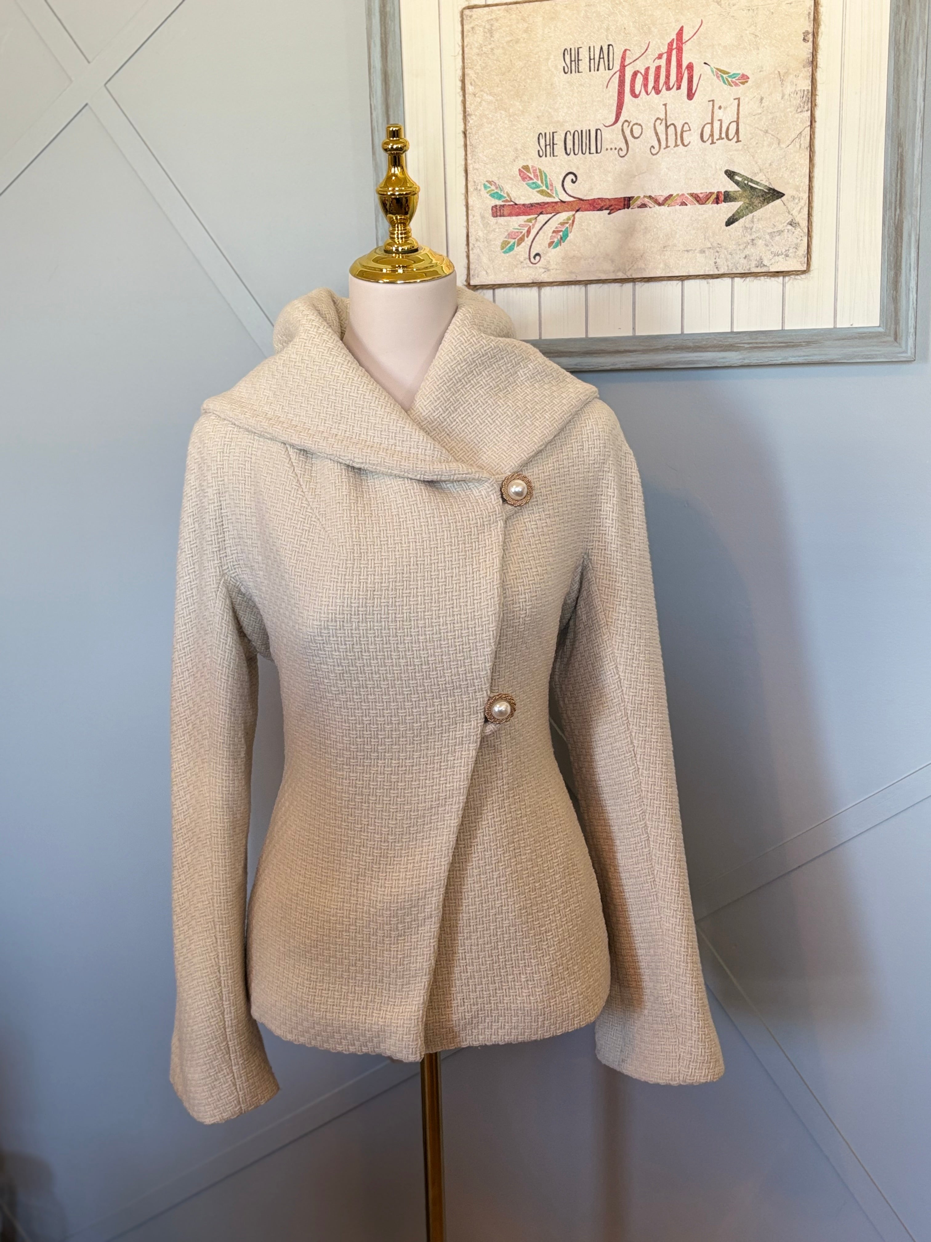BCBG wool coat with pearl buttons