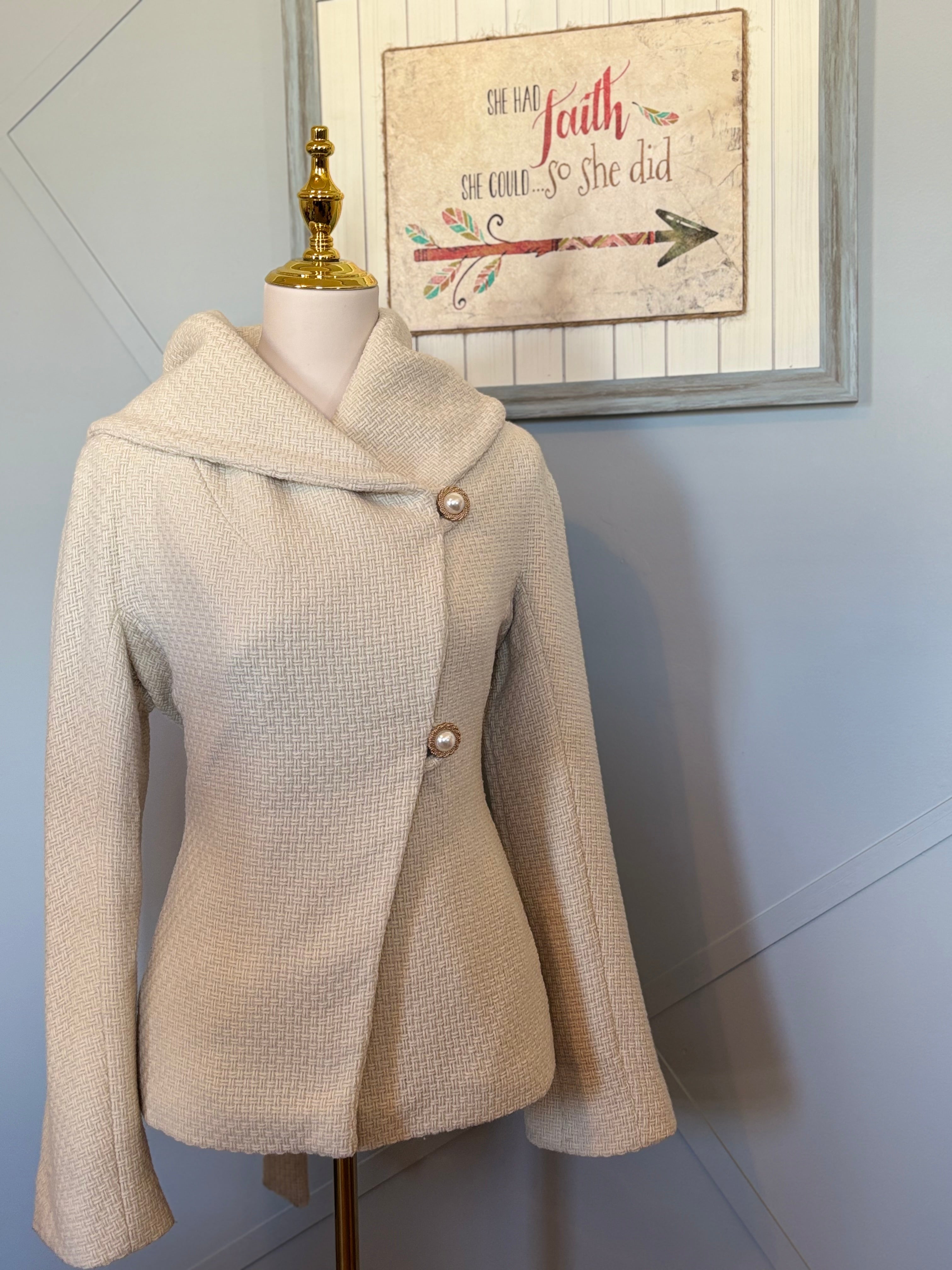 BCBG wool coat with pearl buttons