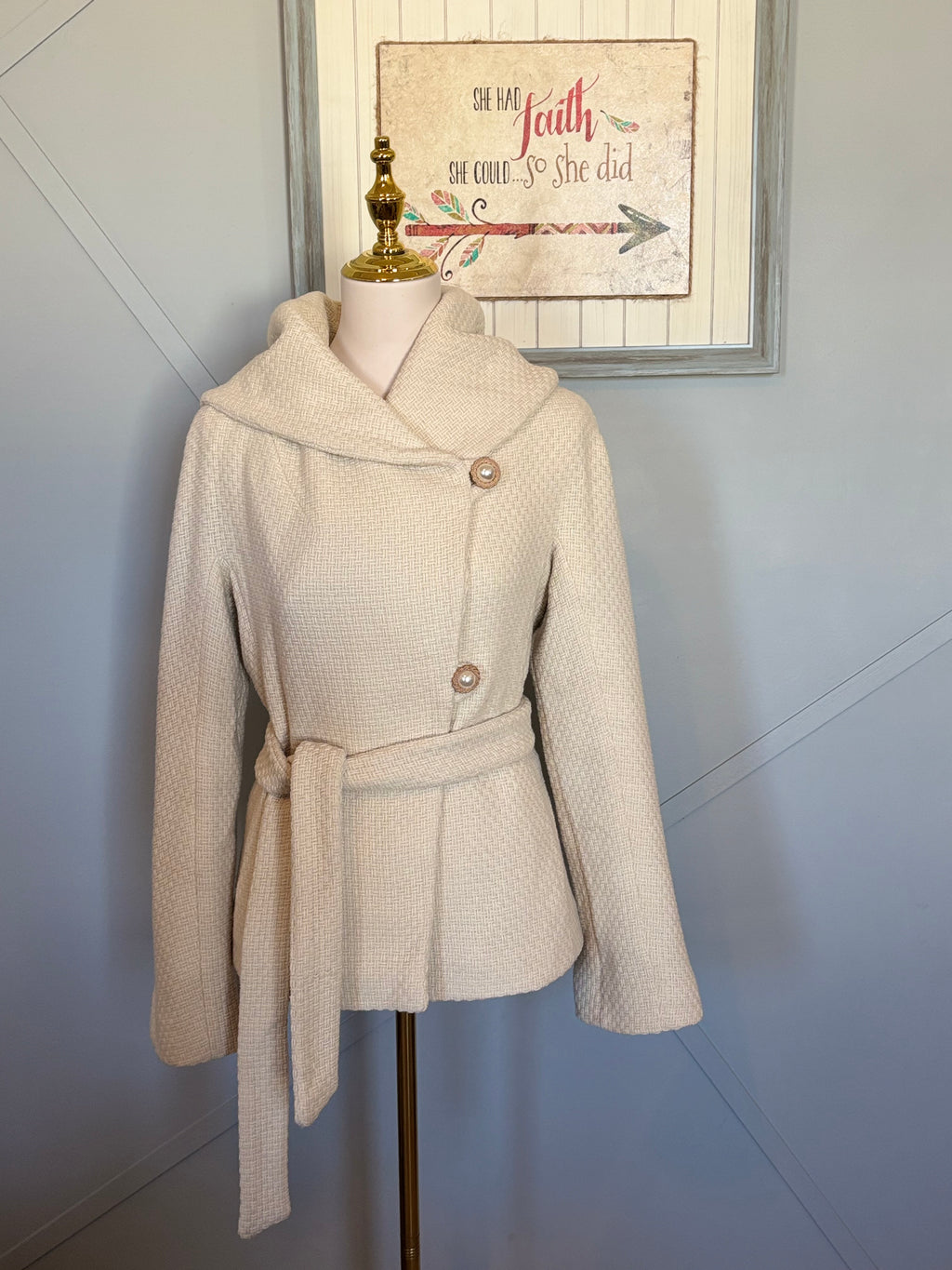 BCBG wool coat with pearl buttons
