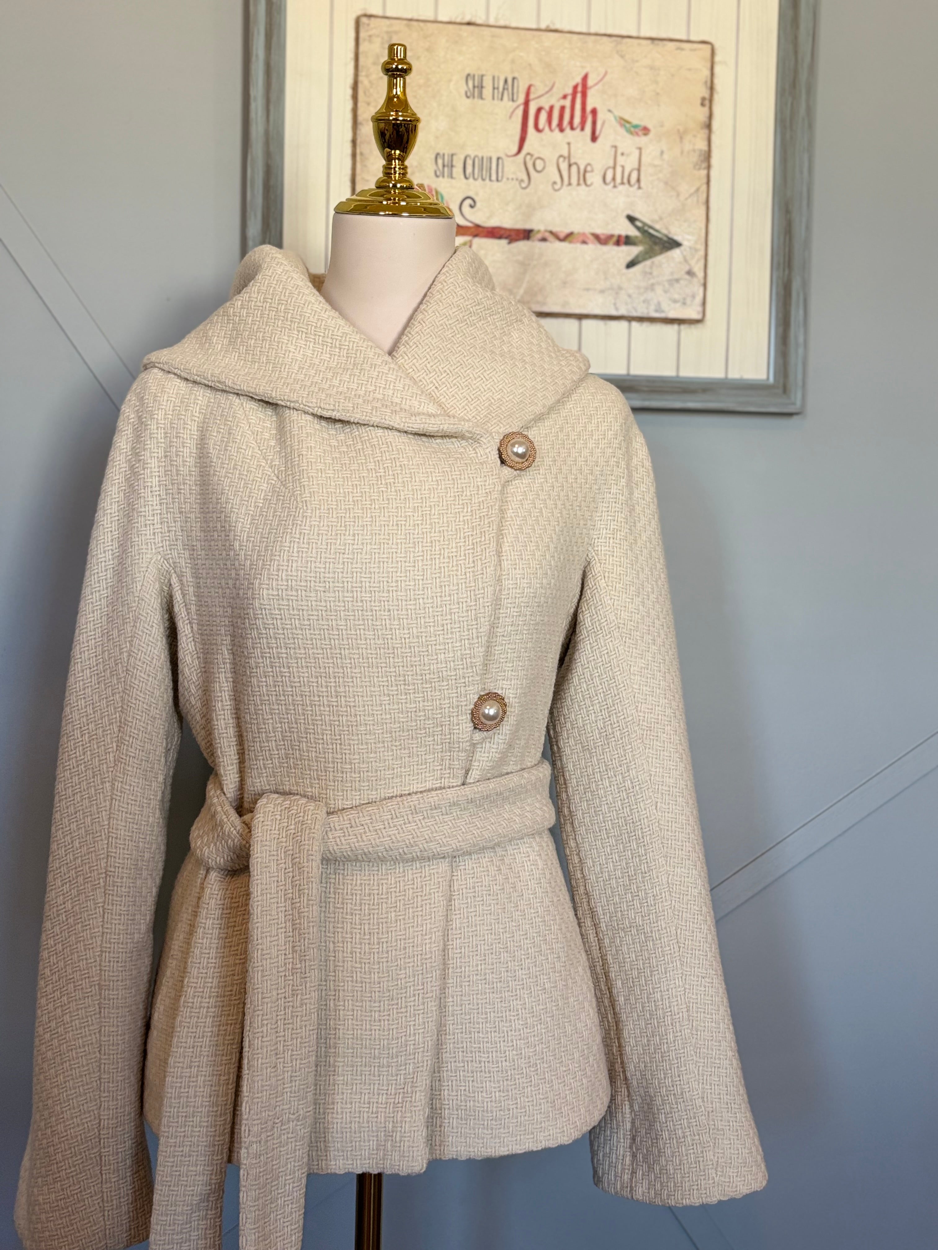 BCBG wool coat with pearl buttons